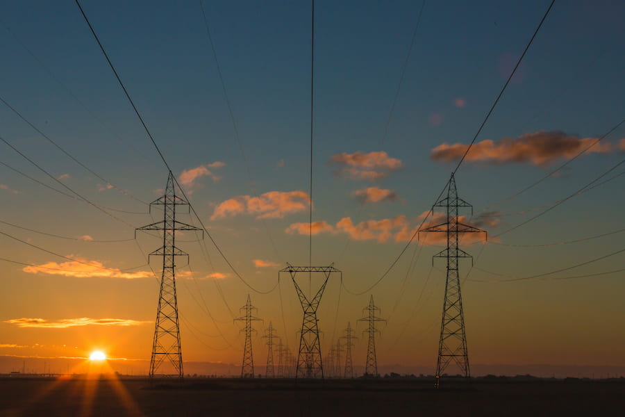 Transmission infrastructure at golden sunrise